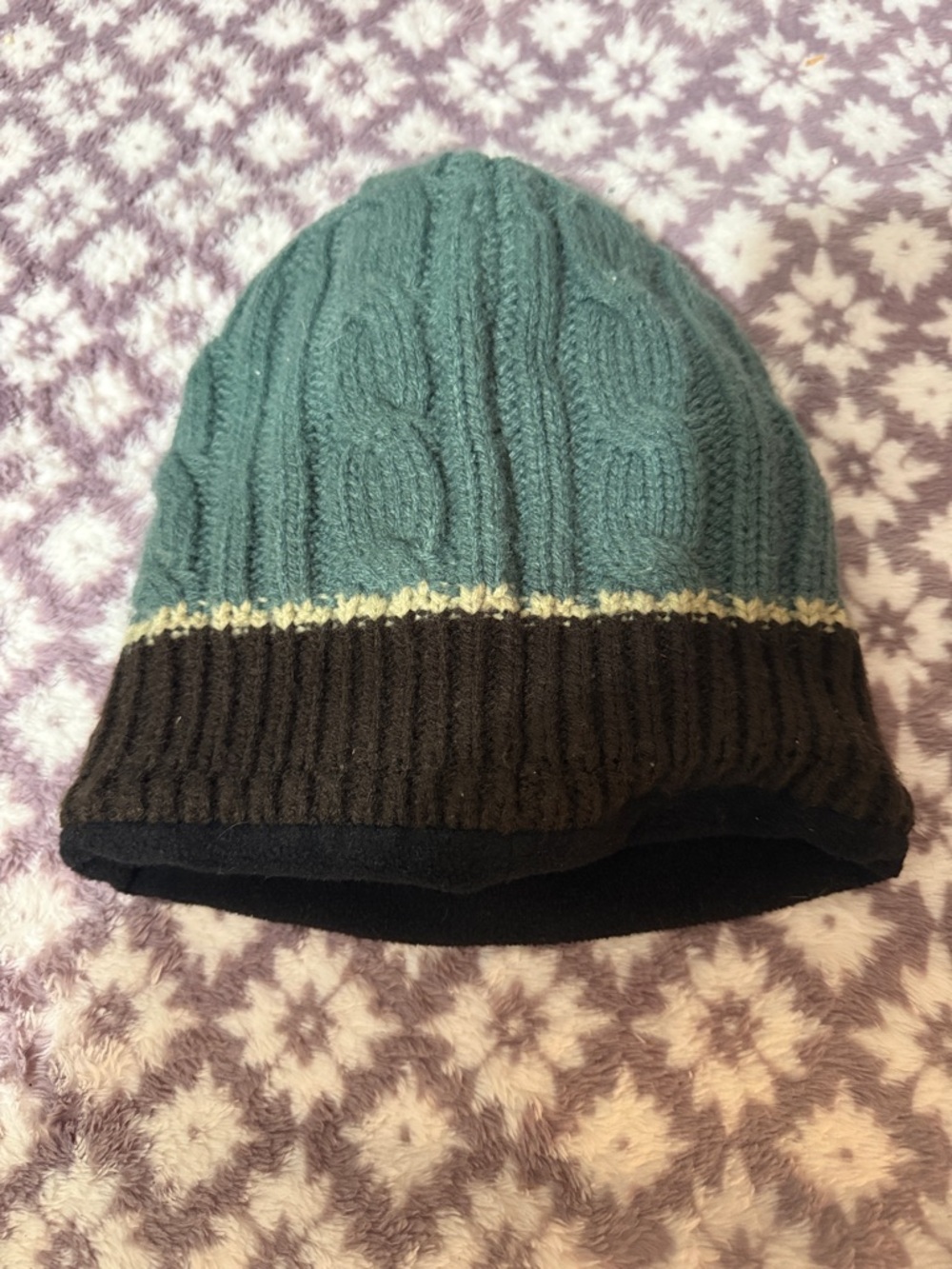 Carhartt Teal Cable Knit Beanie with Black Cuff and Cream Accent